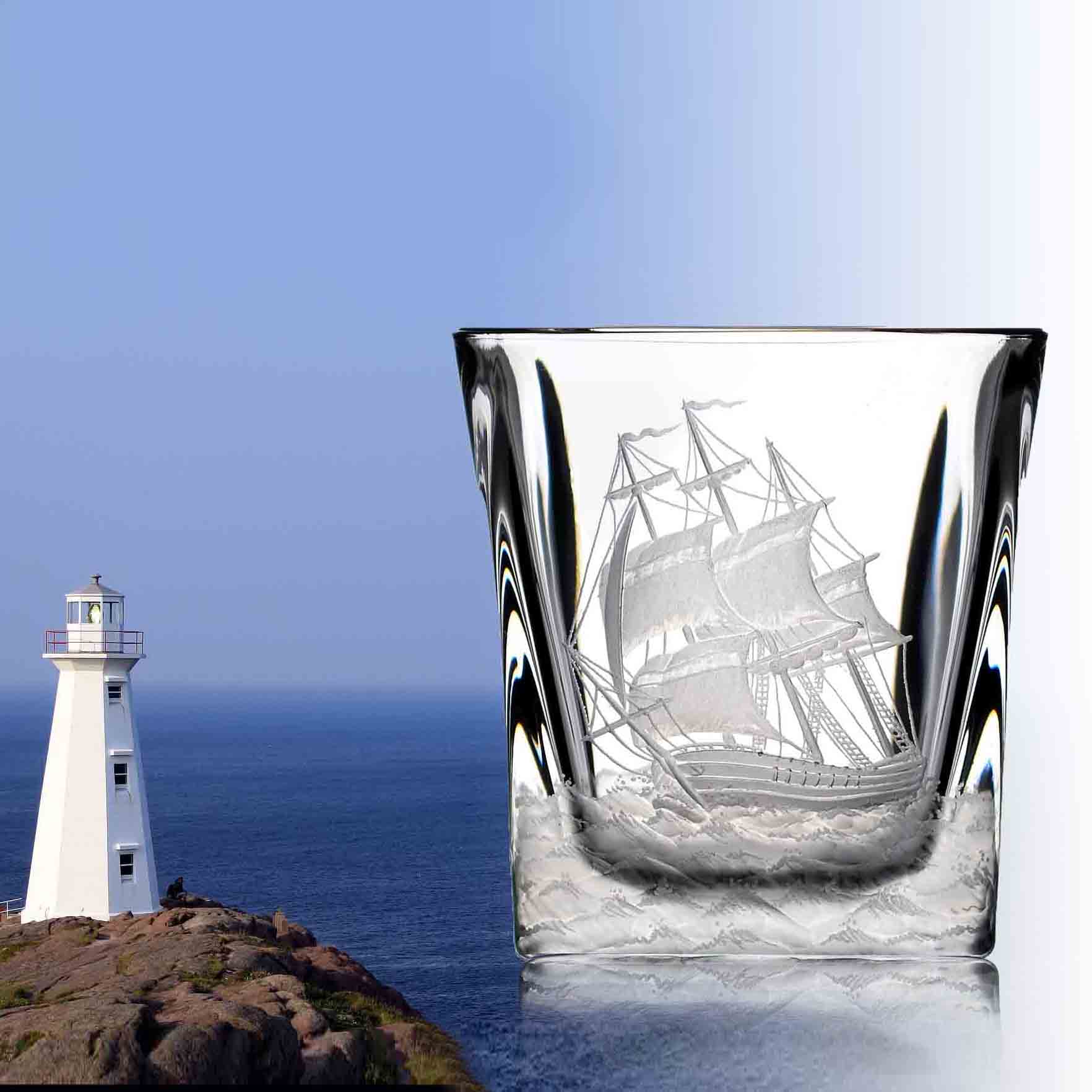 Kristály pohár gravírozás, hajós whisky pohár